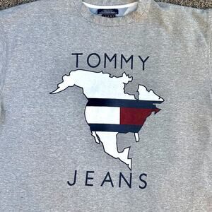 Vintage XL Tommy Jeans USA Retro Baggy Oversized 90s Y2K Logo Gray Boyfriend